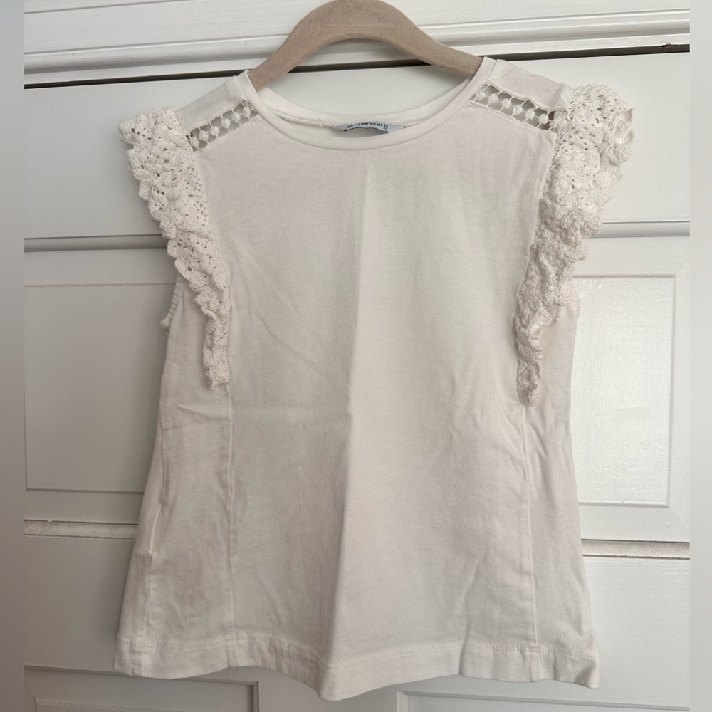 Mayoral Girls Shirt - Size 7 - White - Lace Crochet Detail